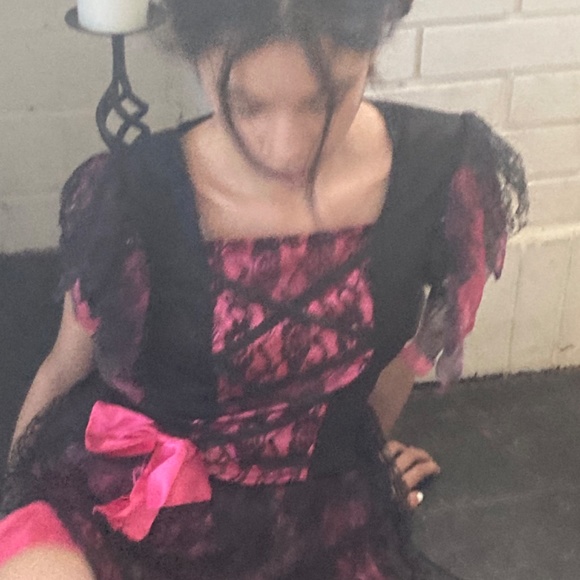 Girls Costume Dead zombie Prom Queen Corset 8 10 Pink Black Lace Bow Layered - Picture 6 of 15